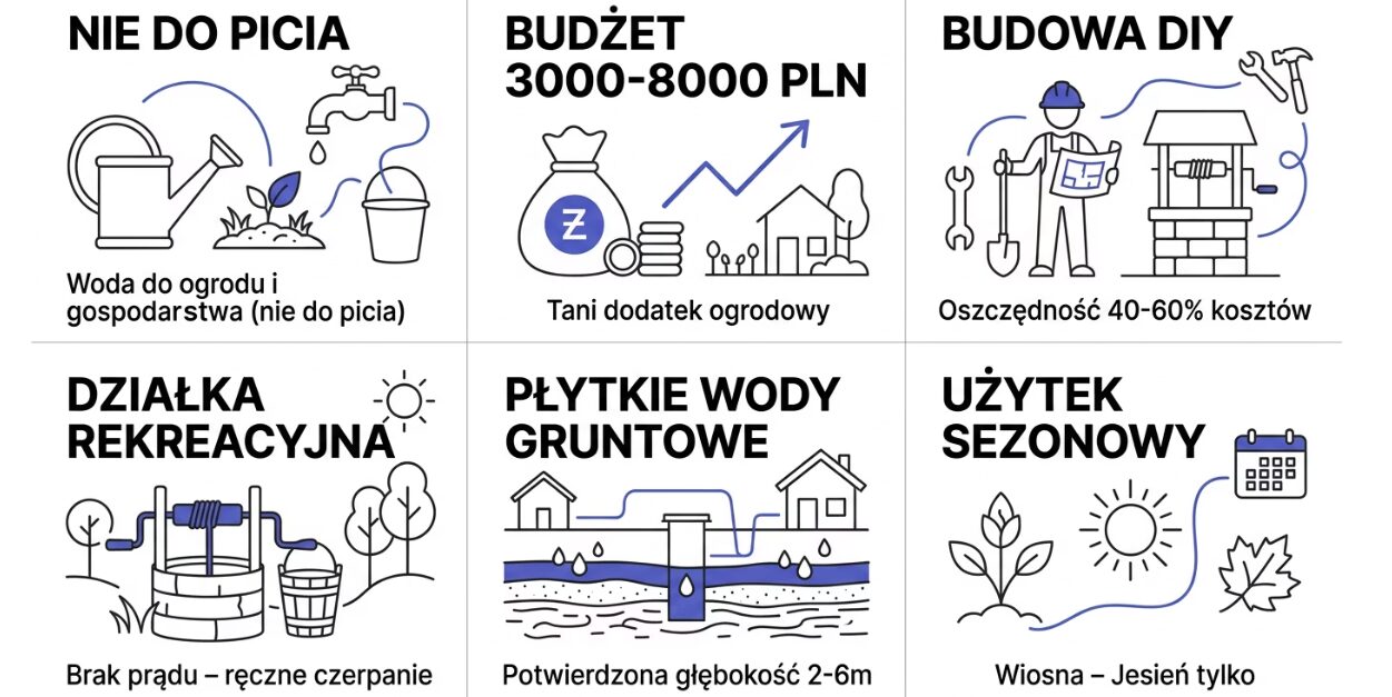 Studnia kopana vs wiercona. Którą wybrać w 2026 roku? 3 Studnia kopana kiedy wybrać