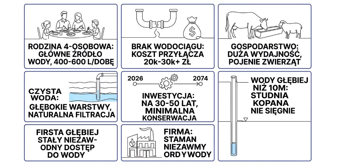 Studnia kopana vs wiercona. Którą wybrać w 2026 roku? 4 Studnia wiercona kiedy wybrać